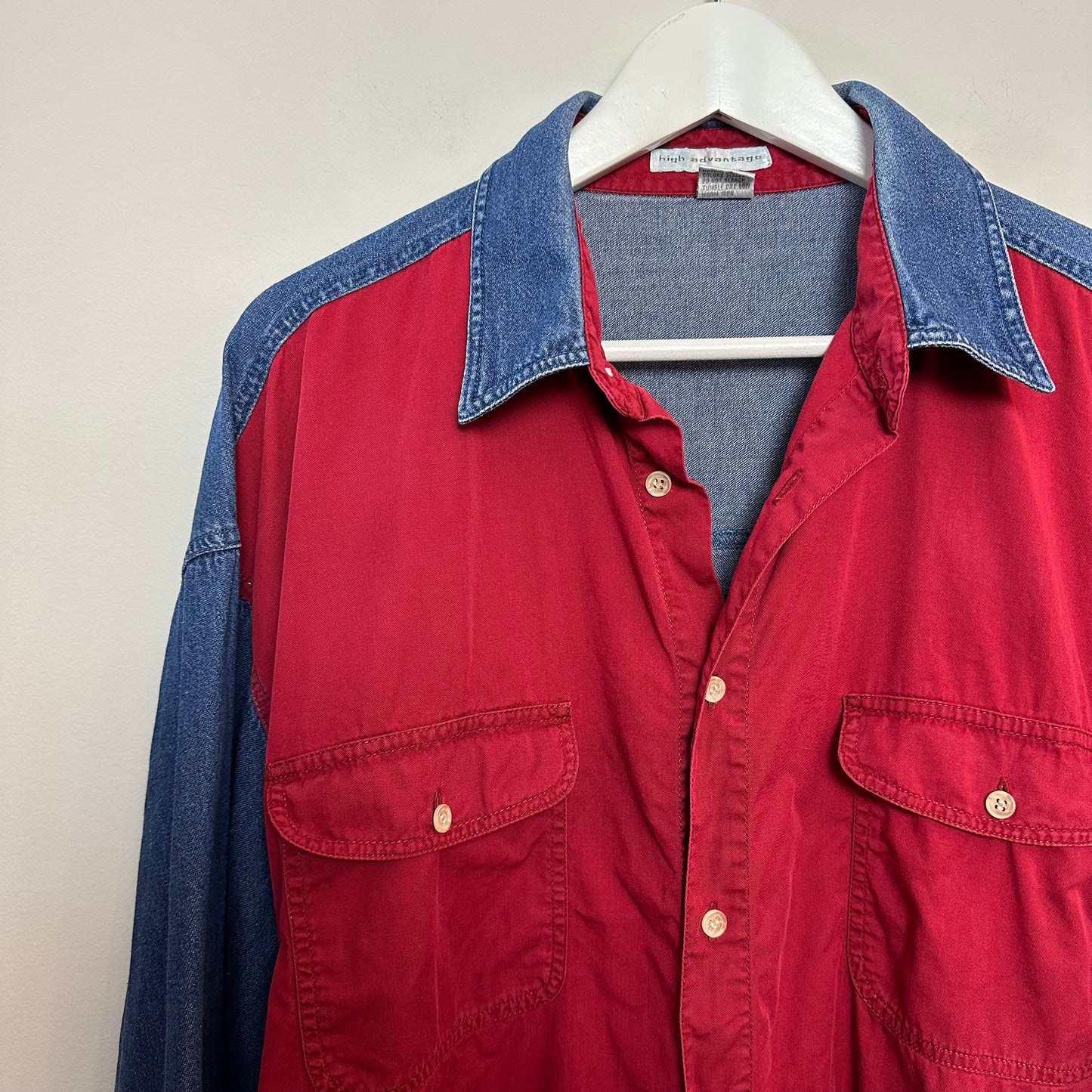 Vintage 90s High Advantage Denim Jean and Red Button Up Collared Shirt XL