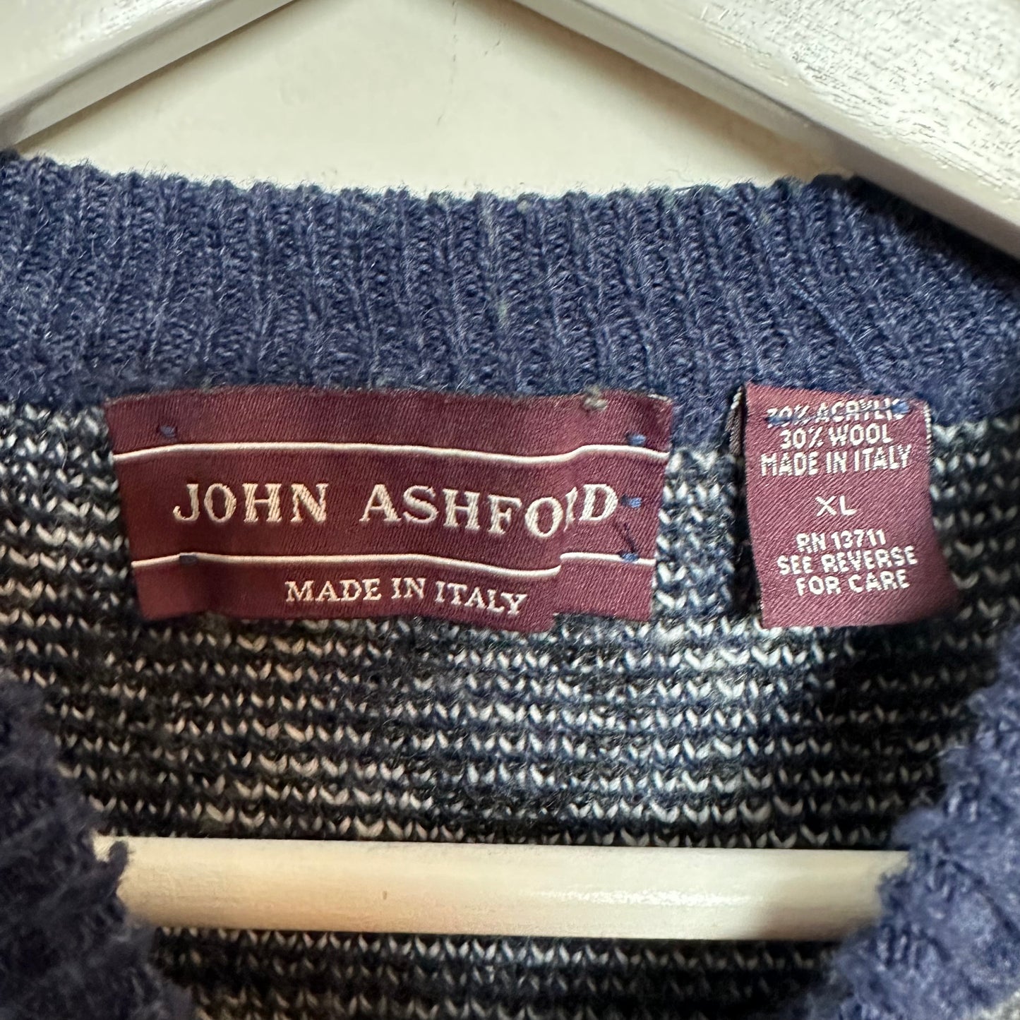 Vintage John Ashford Chunky Knit Fair Isle Grandpa Sweater Made in Italy XL