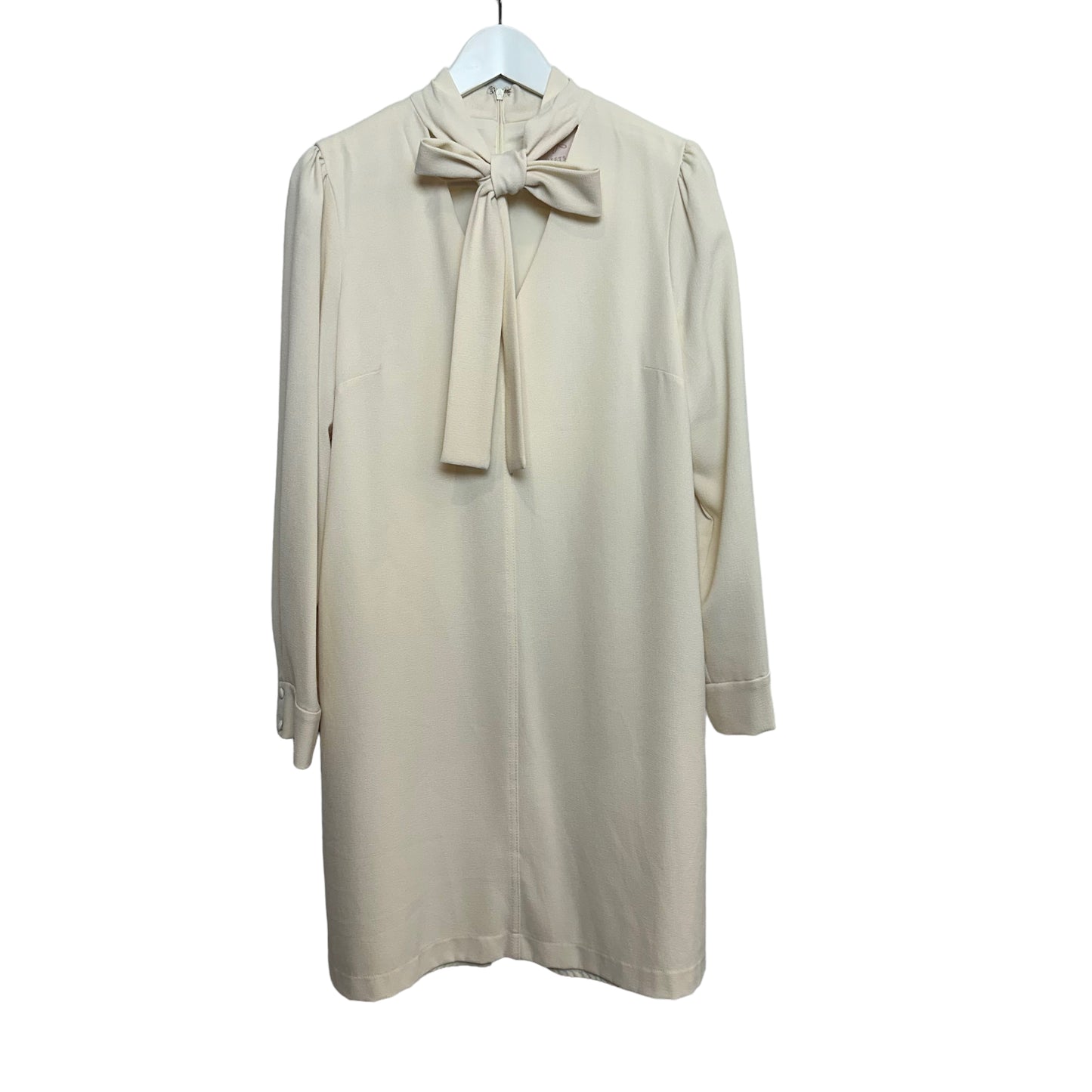 Gal Meets Glam Ines Tie Neck Long Sleeve Shift Dress Cream 14