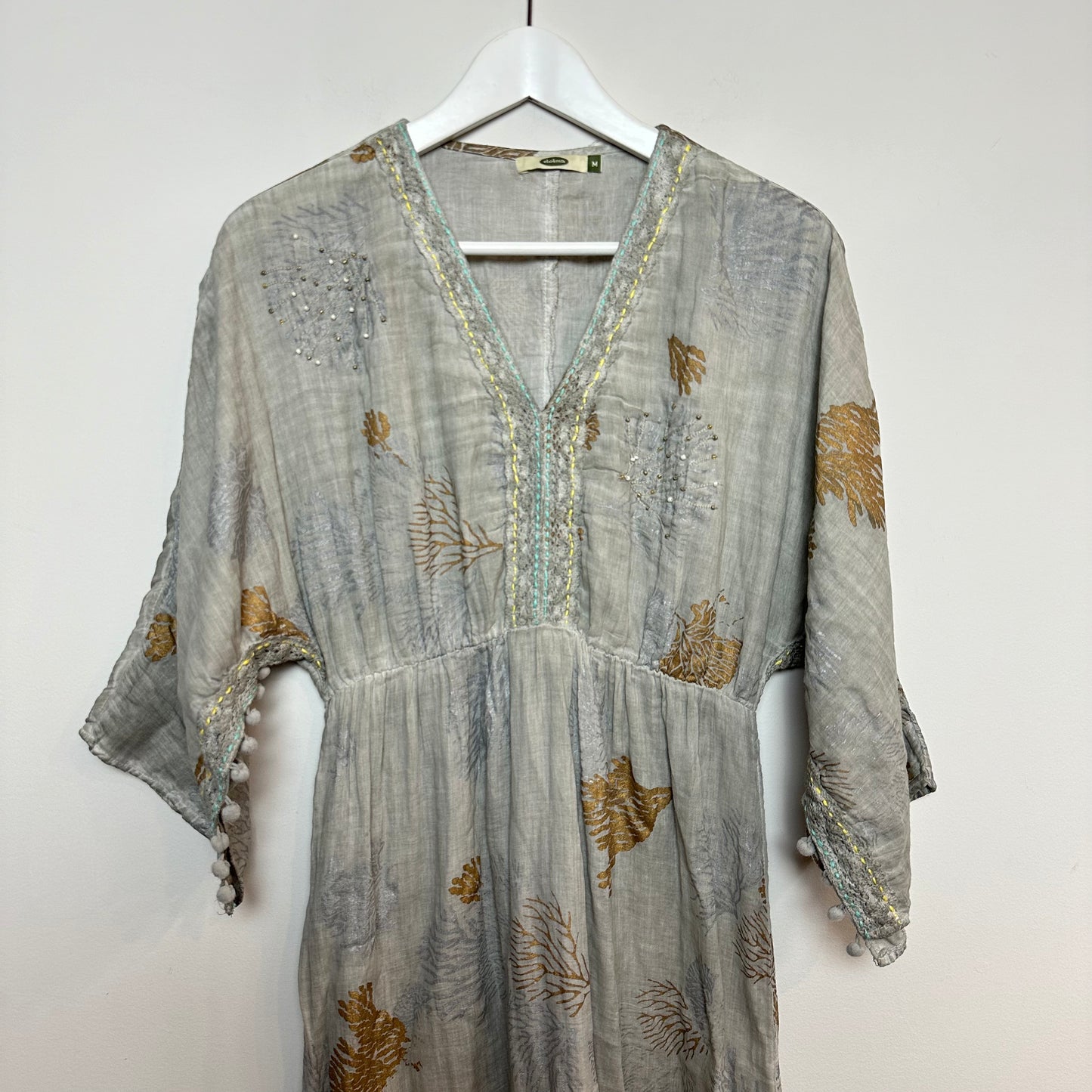 Dolma Delaware Maxi Dress Coral Reef Gray Empire Waist Medium