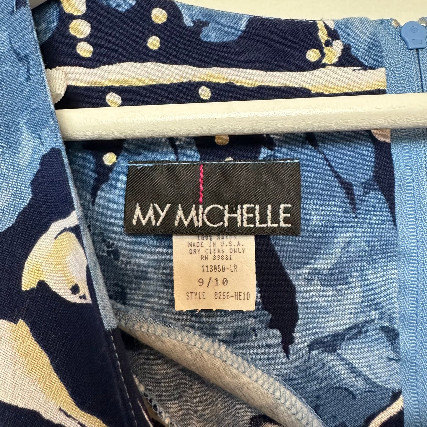 Vintage 90s My Michelle Mini Dress Blue Abstract Print Short Sleeves 9/10