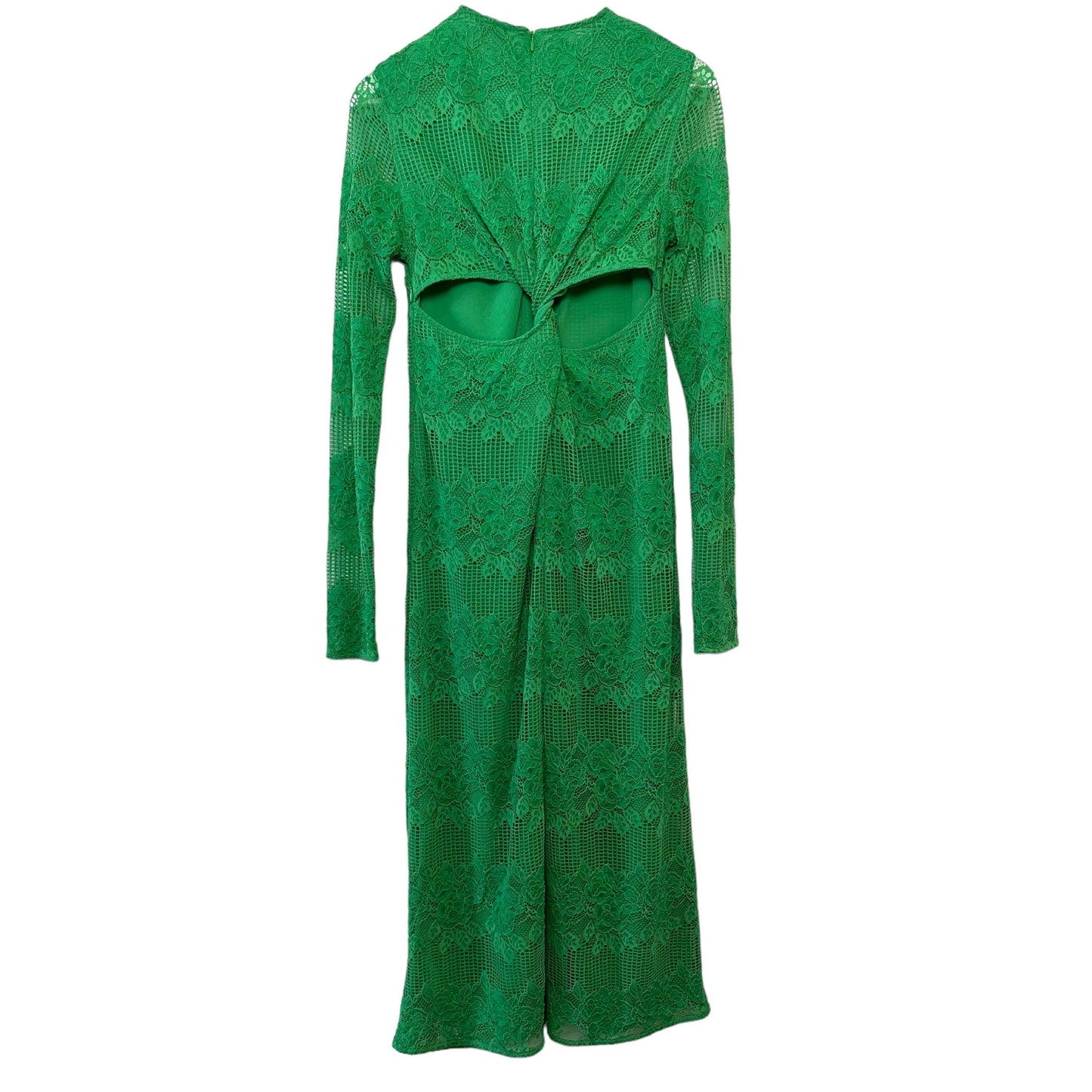 GANNI Green Cutout Twisted Lace Midi Dress Long Sleeve 36