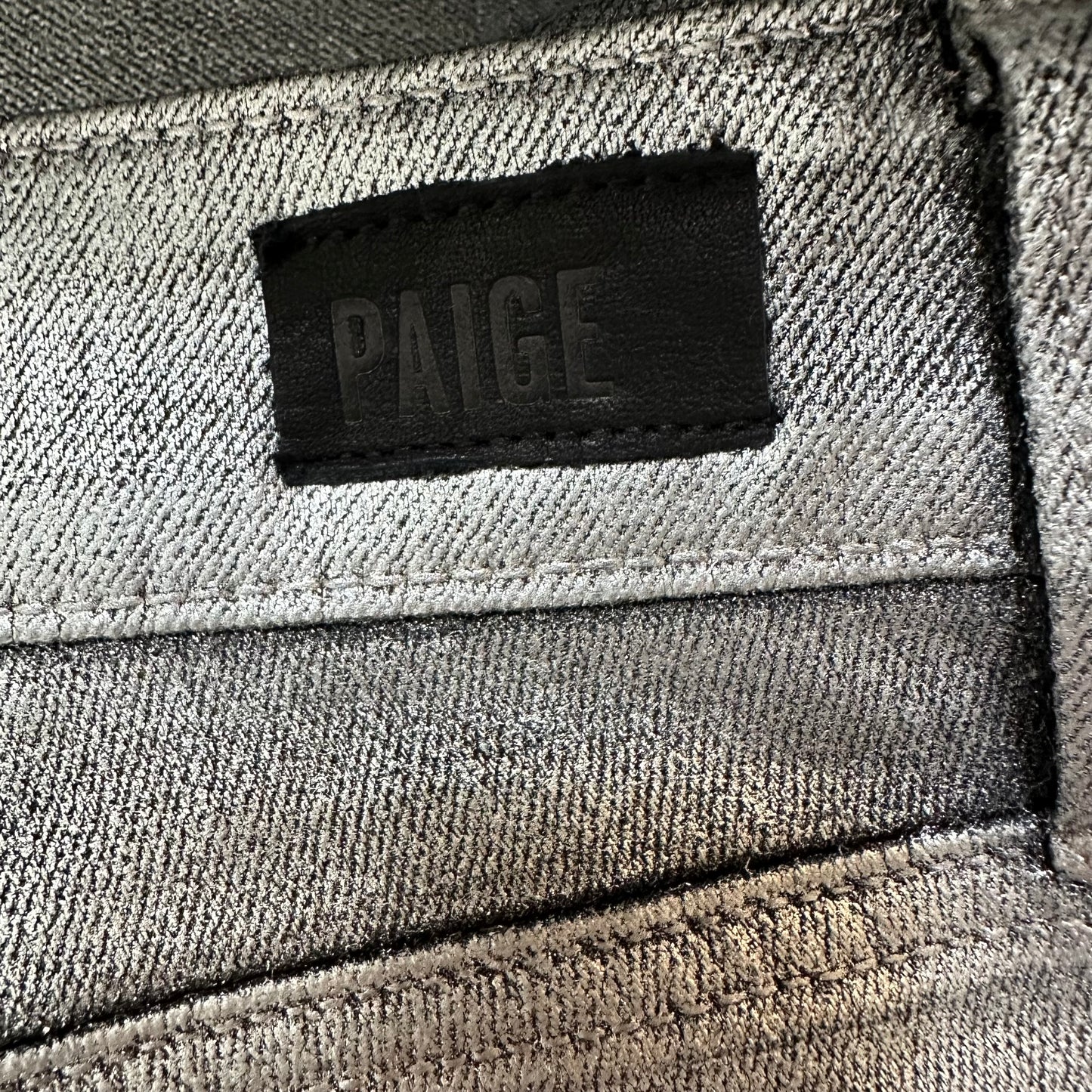 Paige Verdugo Ankle Silver Metallic Coated Denim Pants Skinny Mid Rise 27
