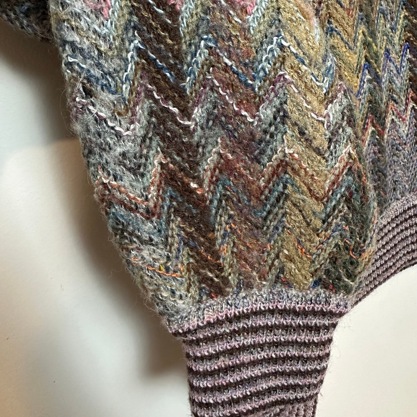 Vintage 90s Casalana Grandpa Sweater Chunky Knit Rainbow Chevron V Neck Medium