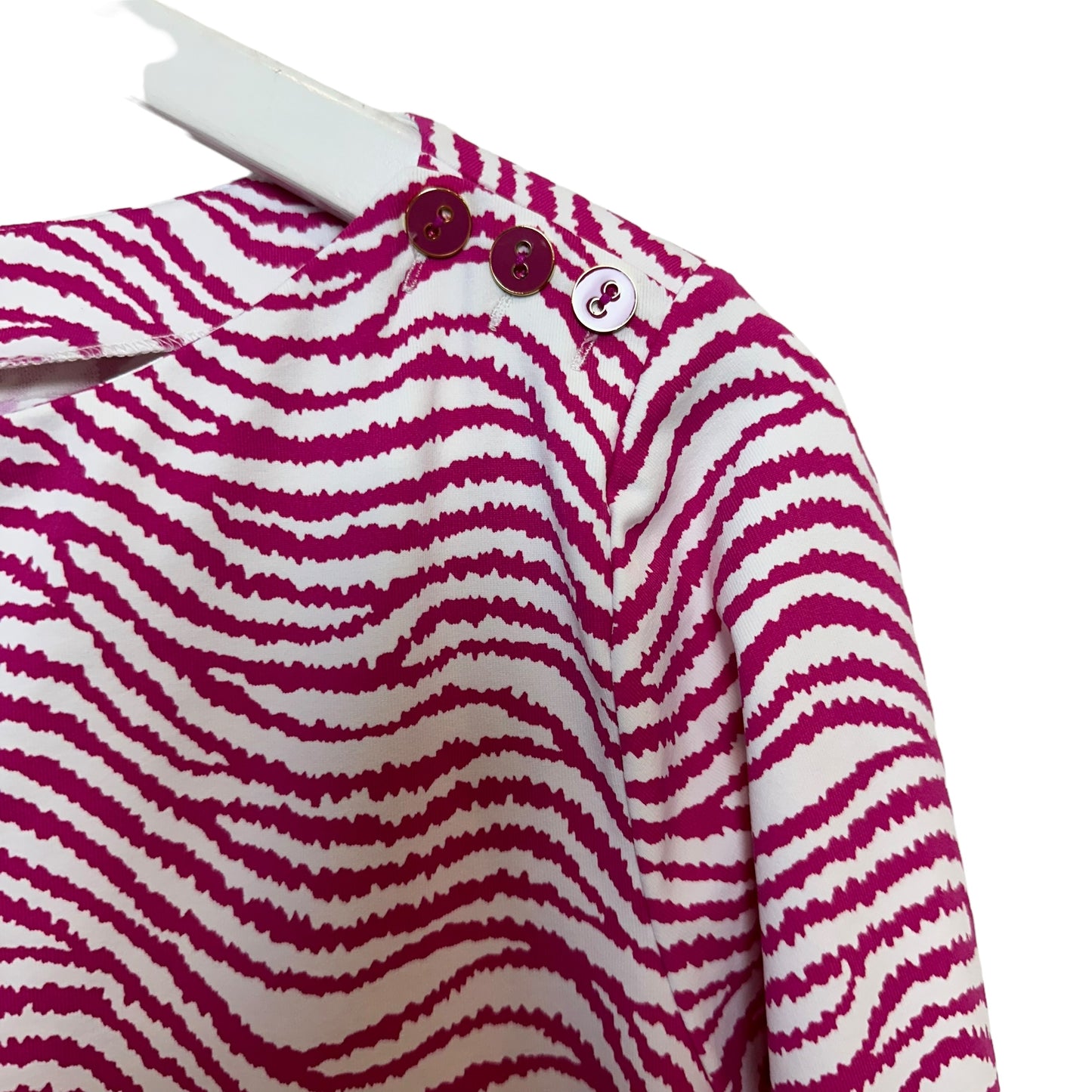 J. McLaughlin Wavesong Top Boatneck Pink White Waves Catalina Cloth Large