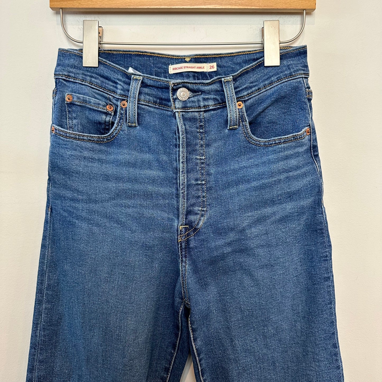 Levi's Ribcage Straight Ankle High Rise Cropped Button Fly Stretch 26