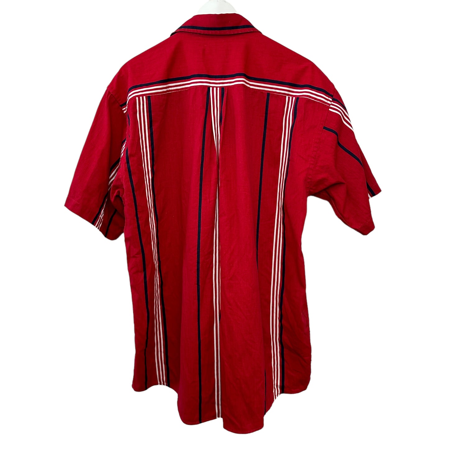 Dickies Short Sleeve Button Down Collared Shirt Red Striped Retro Work Shirt Large