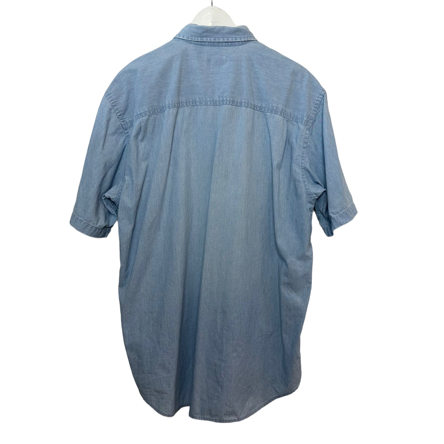 Vintage 90s Izod Denim Shirt Short Sleeve Button Down Chambray Cotton Medium