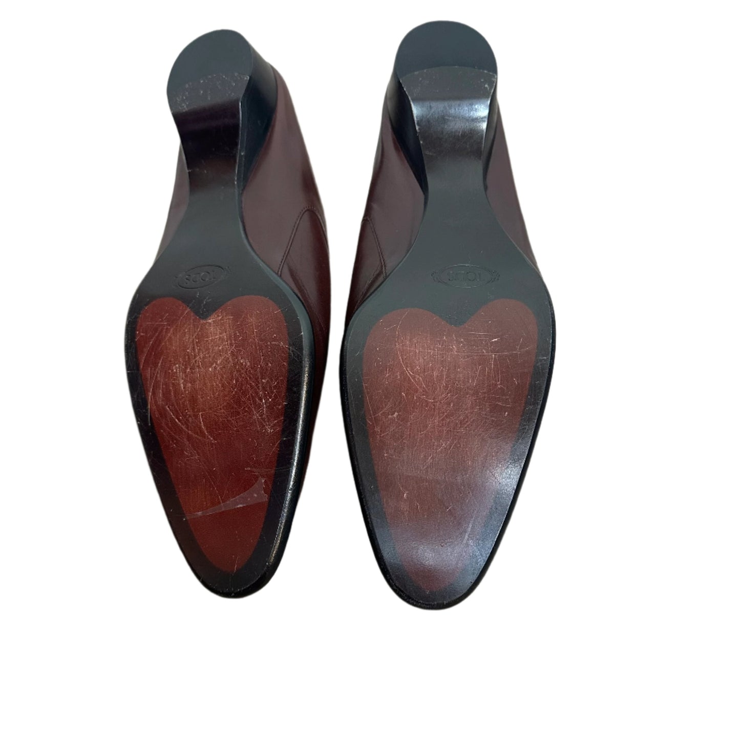 Tod's Loafers Burgundy Red Leather Slip On Tassel Low Heel Stitched Backless Mules 10
