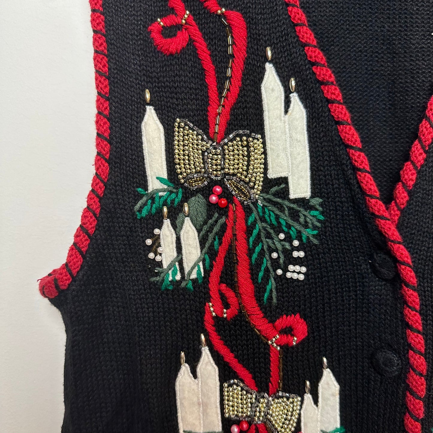 Vintage Victoria Jones Christmas Holiday Sweater Vest Festive Lights Knit Petite Medium