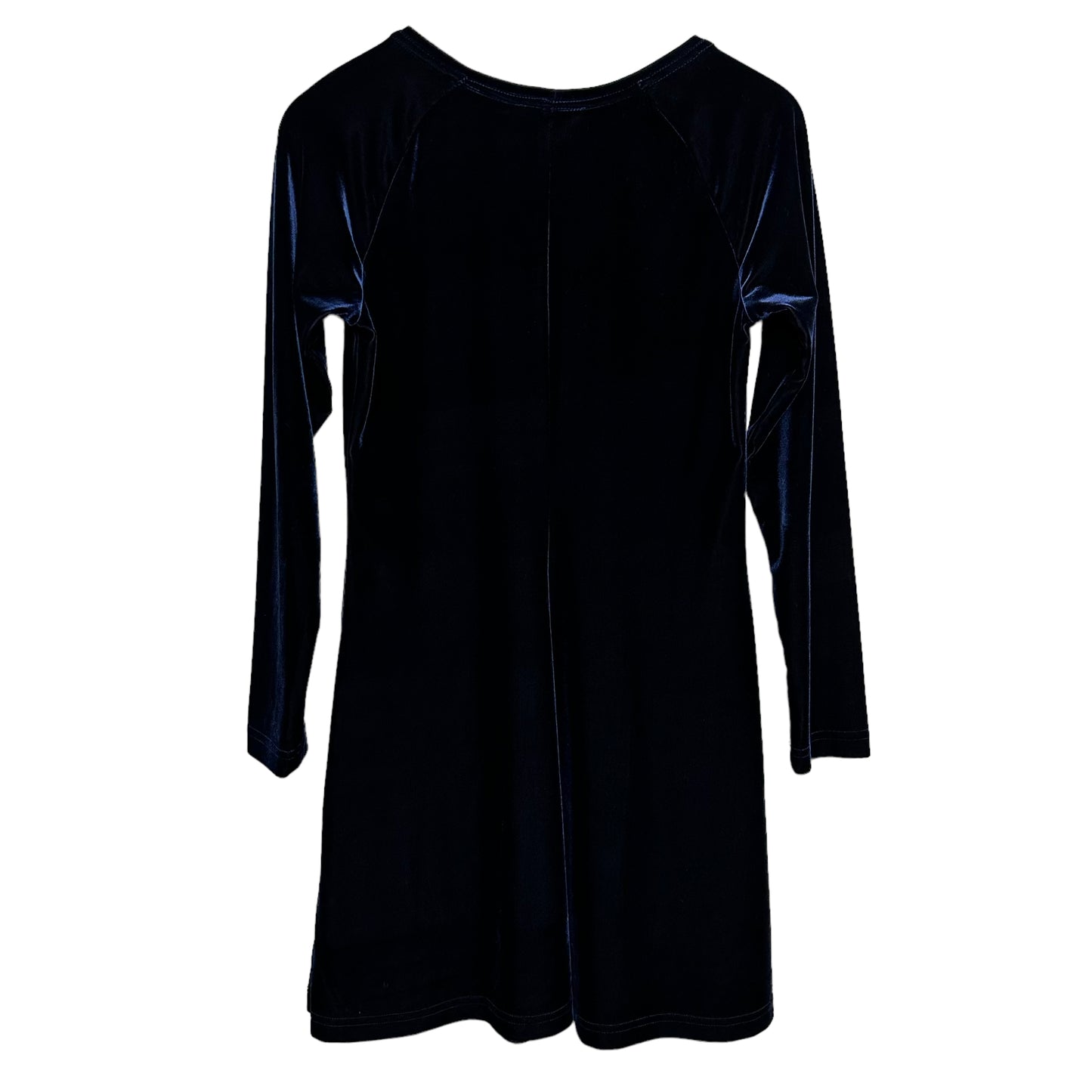 Vintage 90s Moda Int Blue Velvet Long Sleeve Dress Fit and Flare Made in the USA Medium Petite