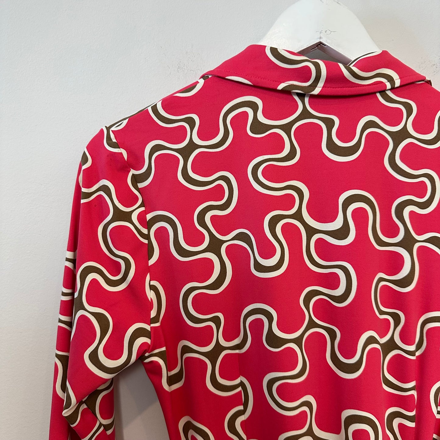 J. McLaughlin Lila Shirt Collar Wrap Dress Pink Brown Geometric Pattern Small