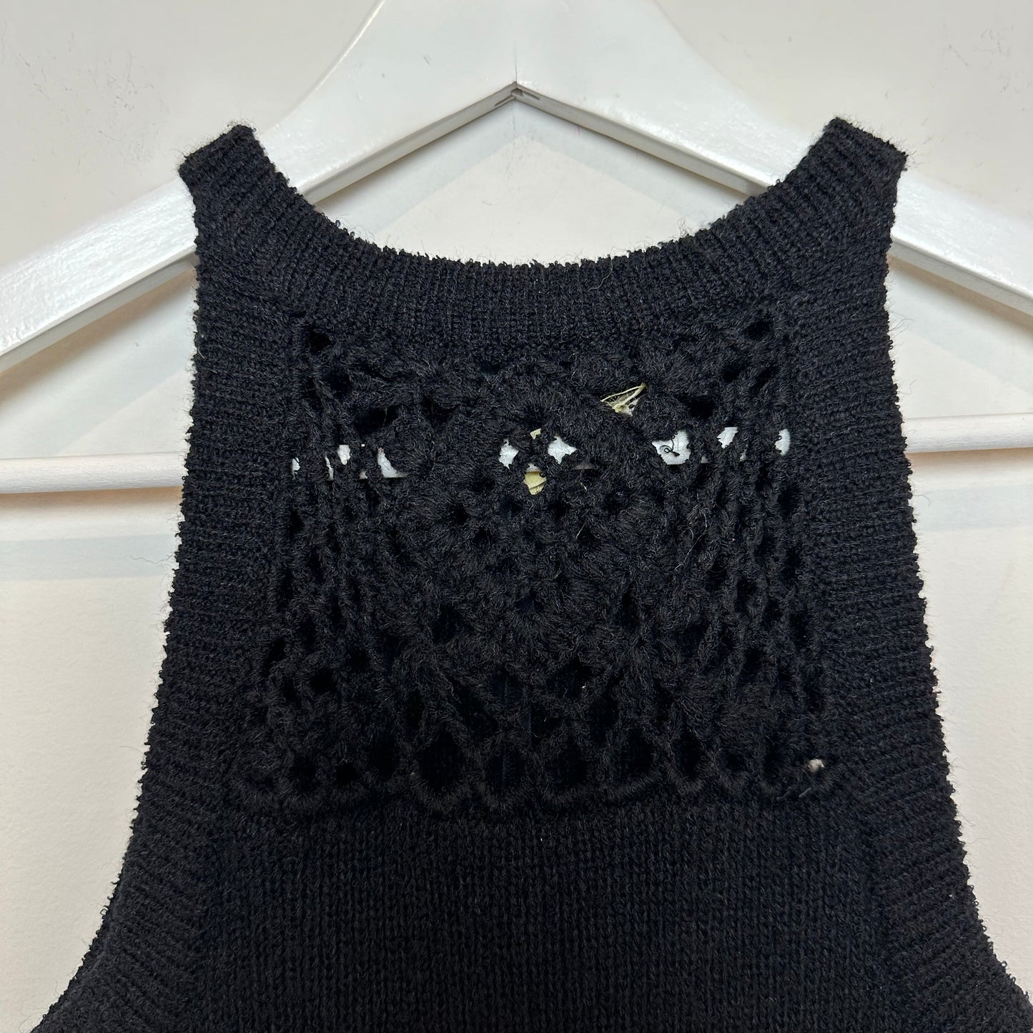 Vintage 70s Knit Maxi Dress High Neck Halter Crochet Wool Blend