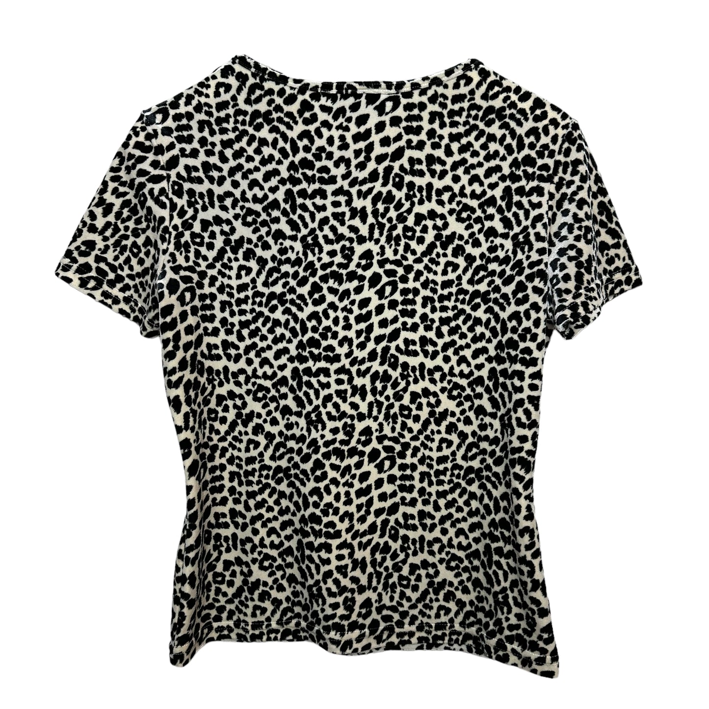 Vintage 90s Y2K Body Action Design Velvet Baby Tee Black and White Leopard Print Short Sleeve Medium