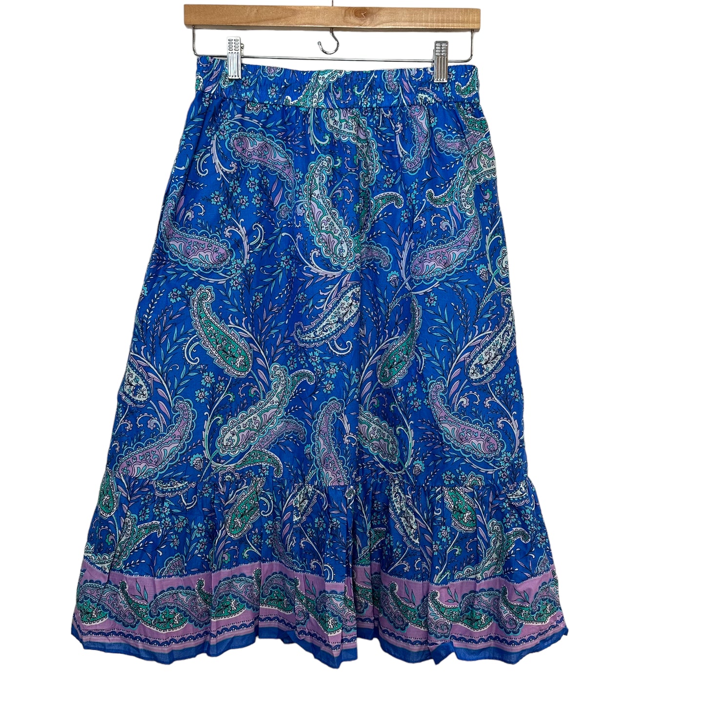 NWT Talbots Tiered Midi Skirt Blue Purple Paisley Garden Pull on Medium