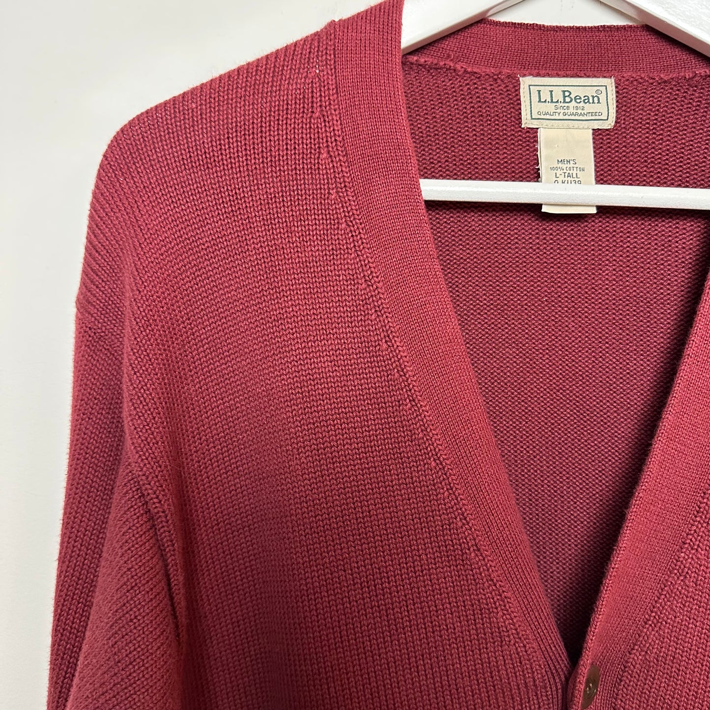 L.L. Bean Chunky Knit Grandpa Cardigan Sweater Maroon Cotton Large Tall