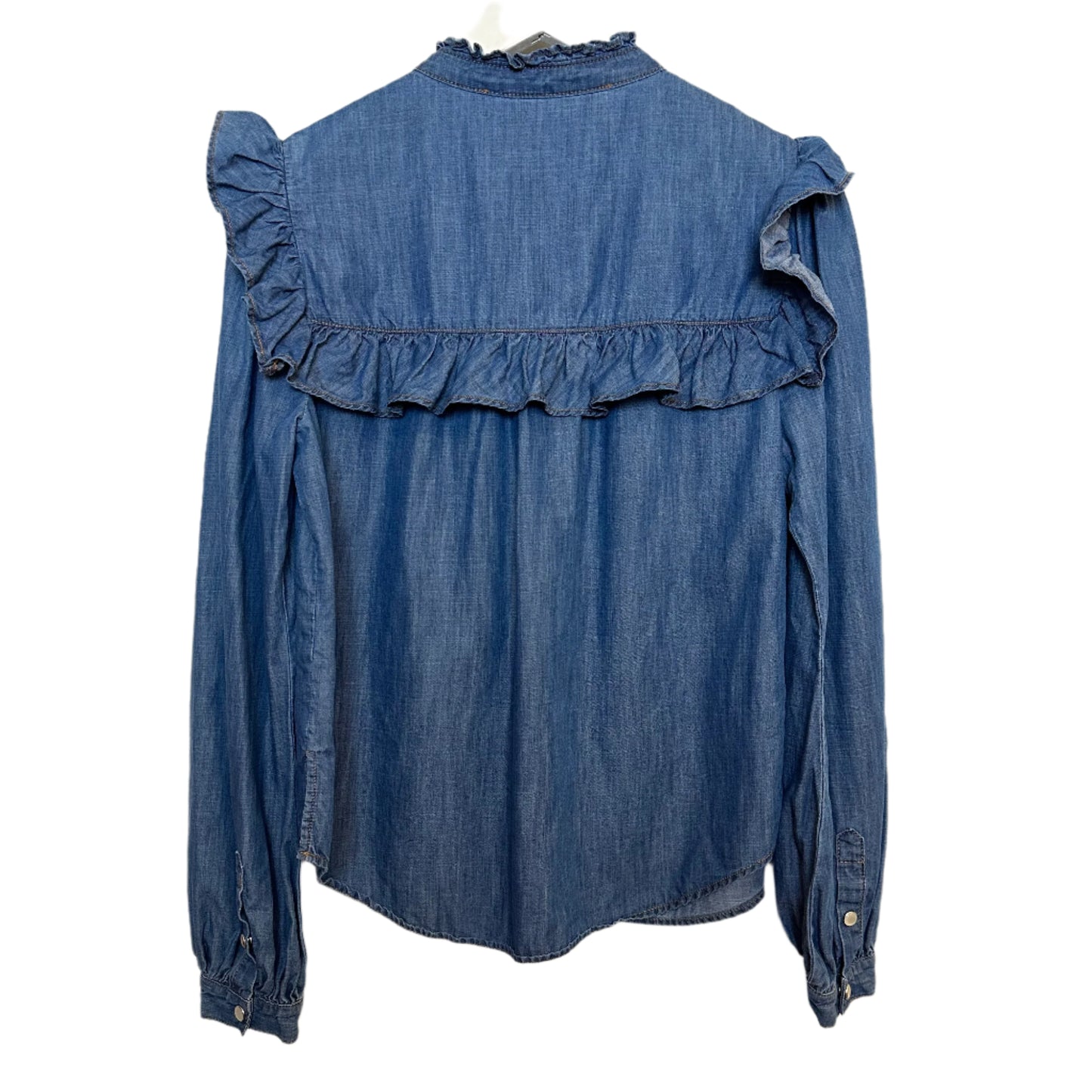 Veronica Beard Tes Chambray Button Down Top Denim Jean Blue Ruffle Western 4