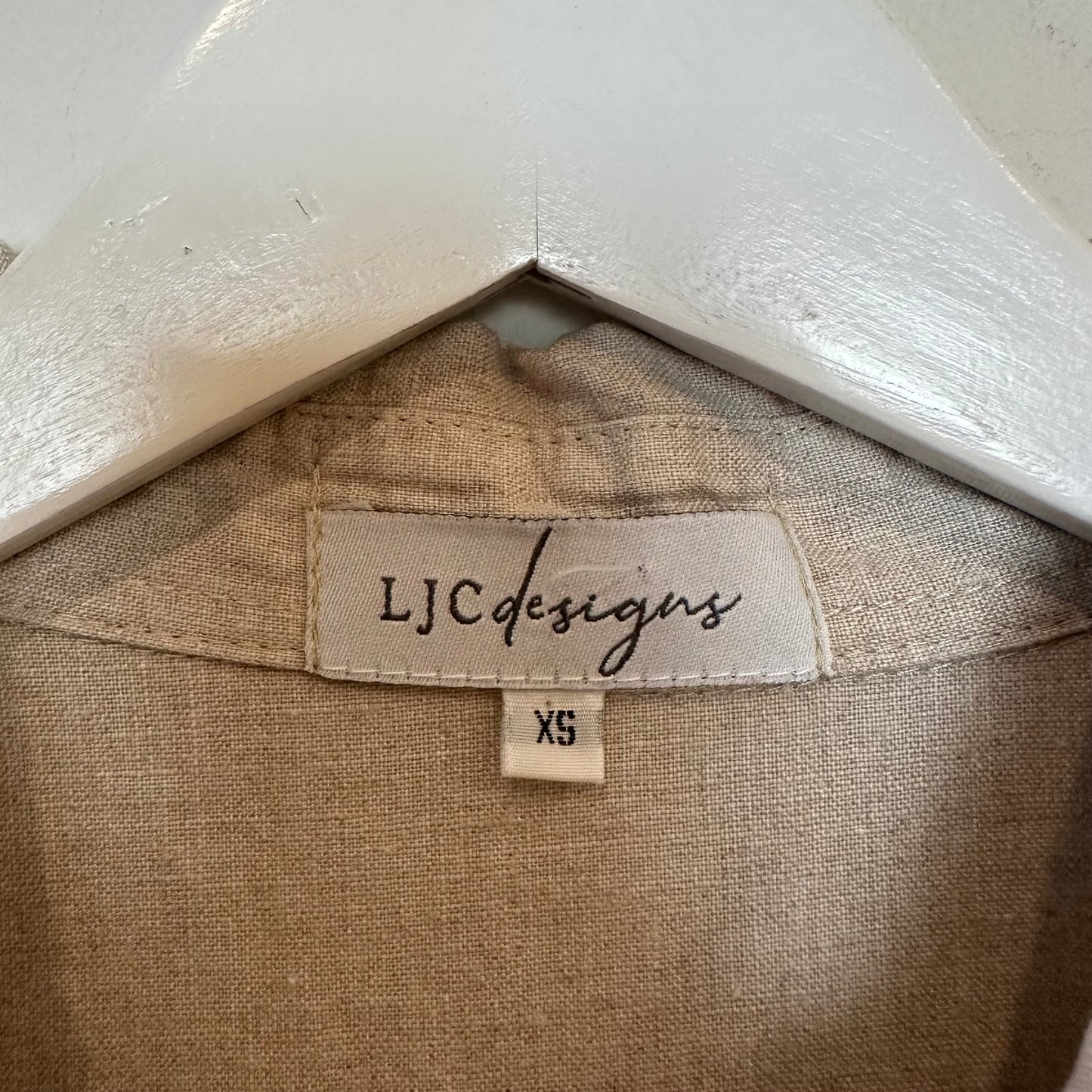 LJC Designs 100% Linen Jac Shirt Dress Midi Maxi Long Sleeves Beige XS