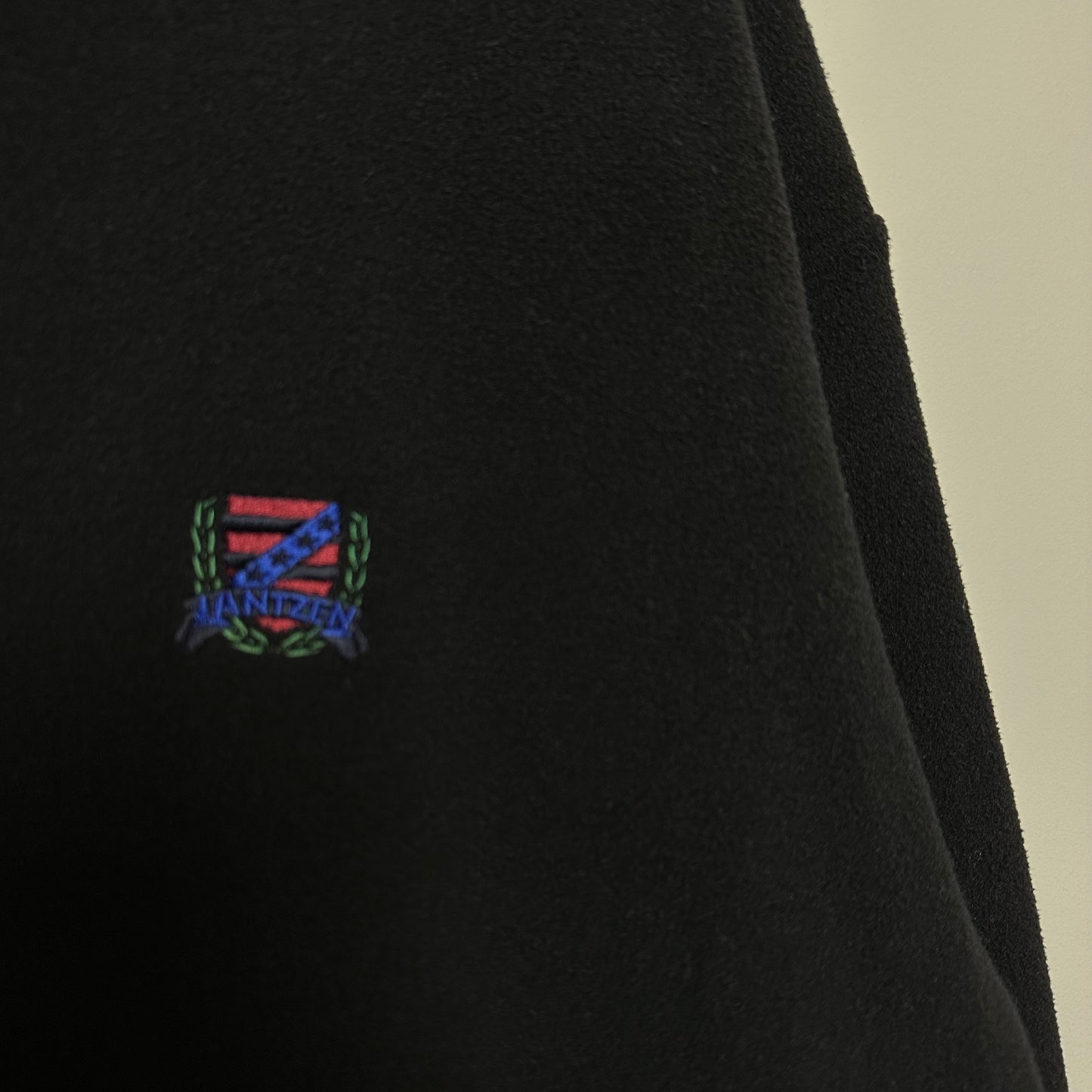 Vintage 90s Jantzen Fleece Pullover Half Zip Black Blue Cozy Warm Medium