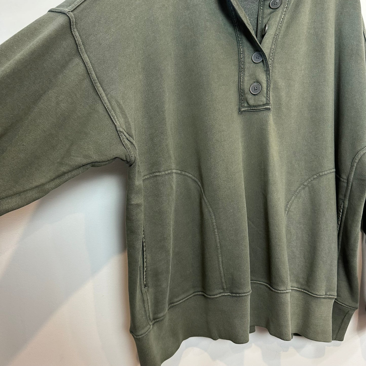 Aerie The Good Times Henley Sweatshirt Green Pockets Oversized XL