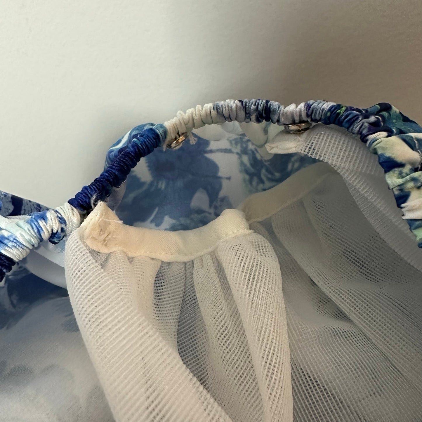 NWT For Love & Lemons Hyacinth Drawstring Mini Dress Blue White Floral XS