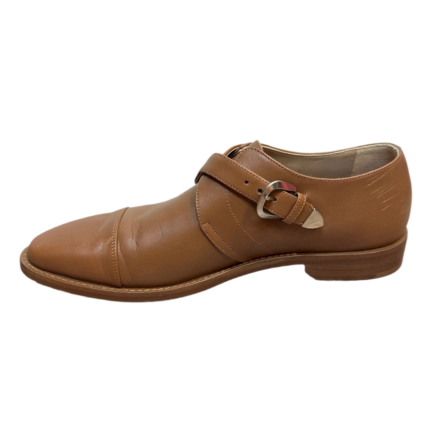 Michael Kors Collection Robbie Leather Monk Strap Oxford Shoes Brown Leather 38