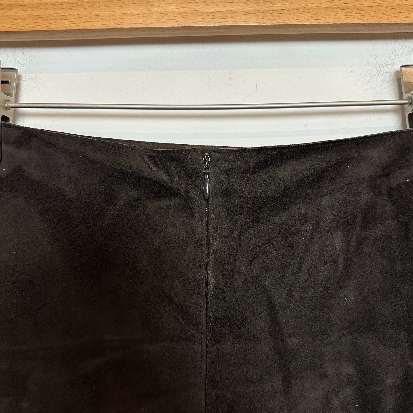 Akris Punto Suede Leather Skirt A Line Switzerland Brown Grey Slits 10