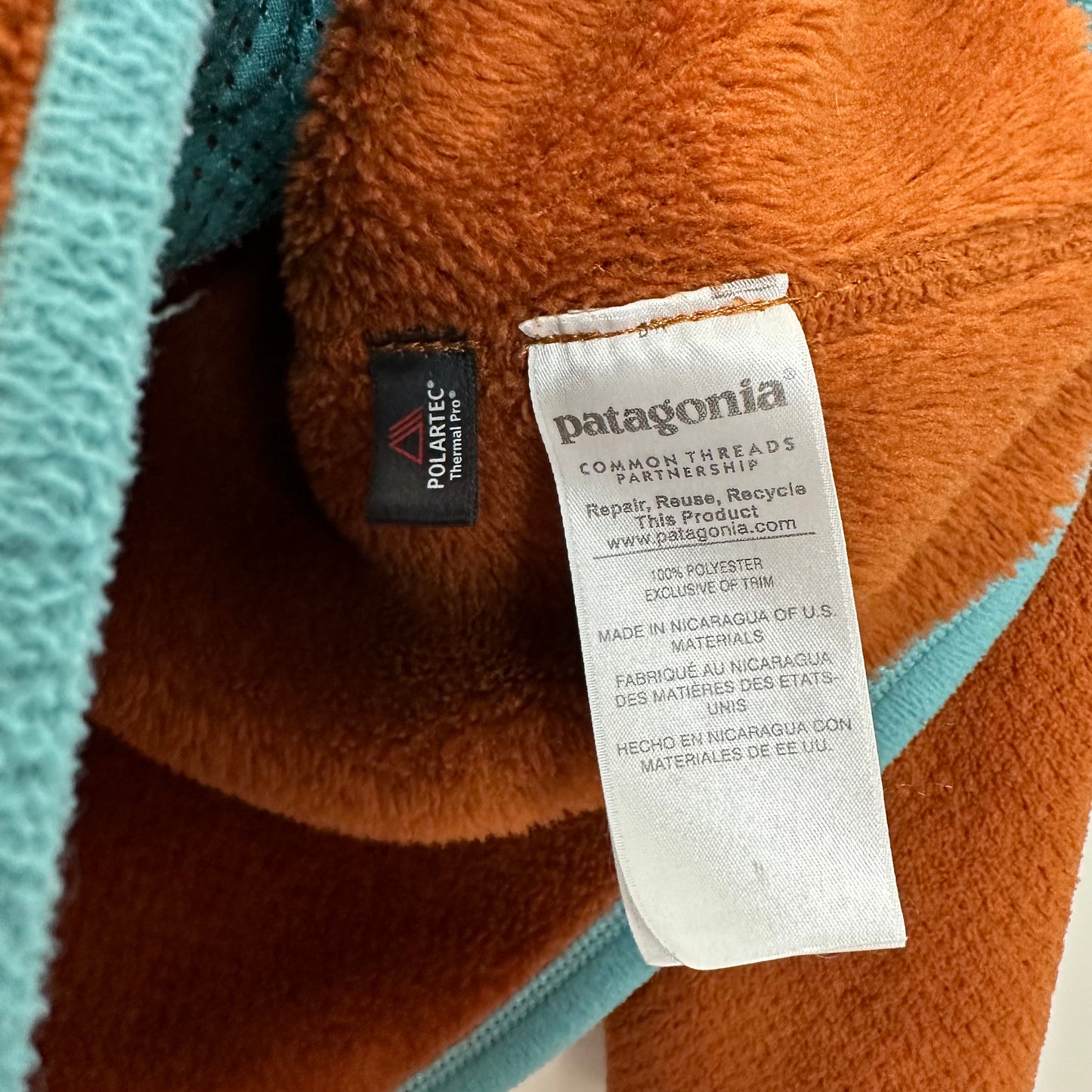 Patagonia Re-Tool Snap T Fleece Rust Brown Teal Blue Half Snap Pullover Medium