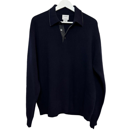 J. Crew Wool Polo Sweater Pullover Collared Navy Blue XL