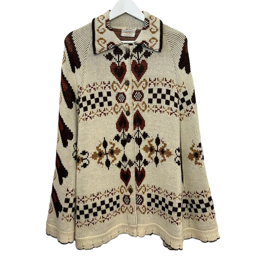 Vintage 70s Sturbridge Knit Poncho Cape Button Down Collared Coatigan Cardigan