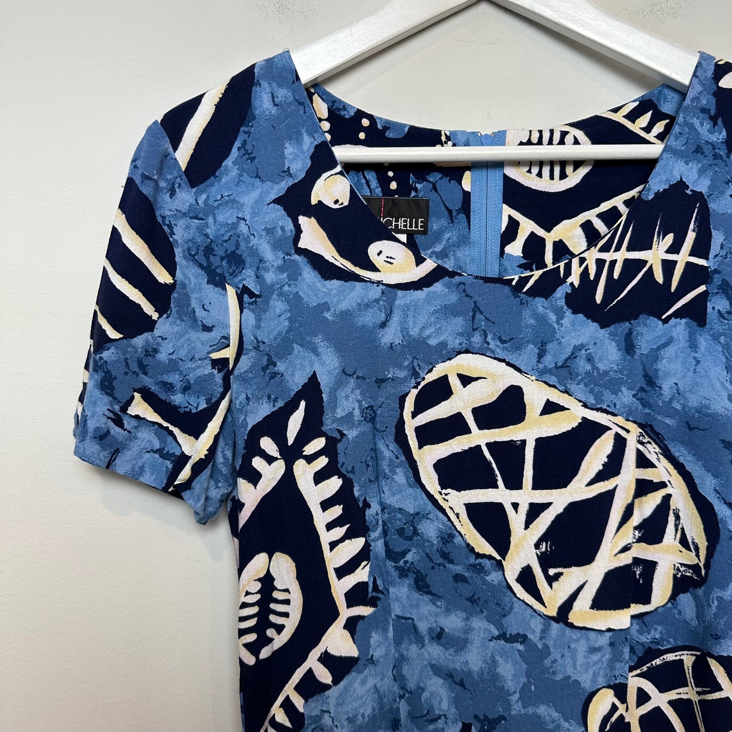 Vintage 90s My Michelle Mini Dress Blue Abstract Print Short Sleeves 9/10
