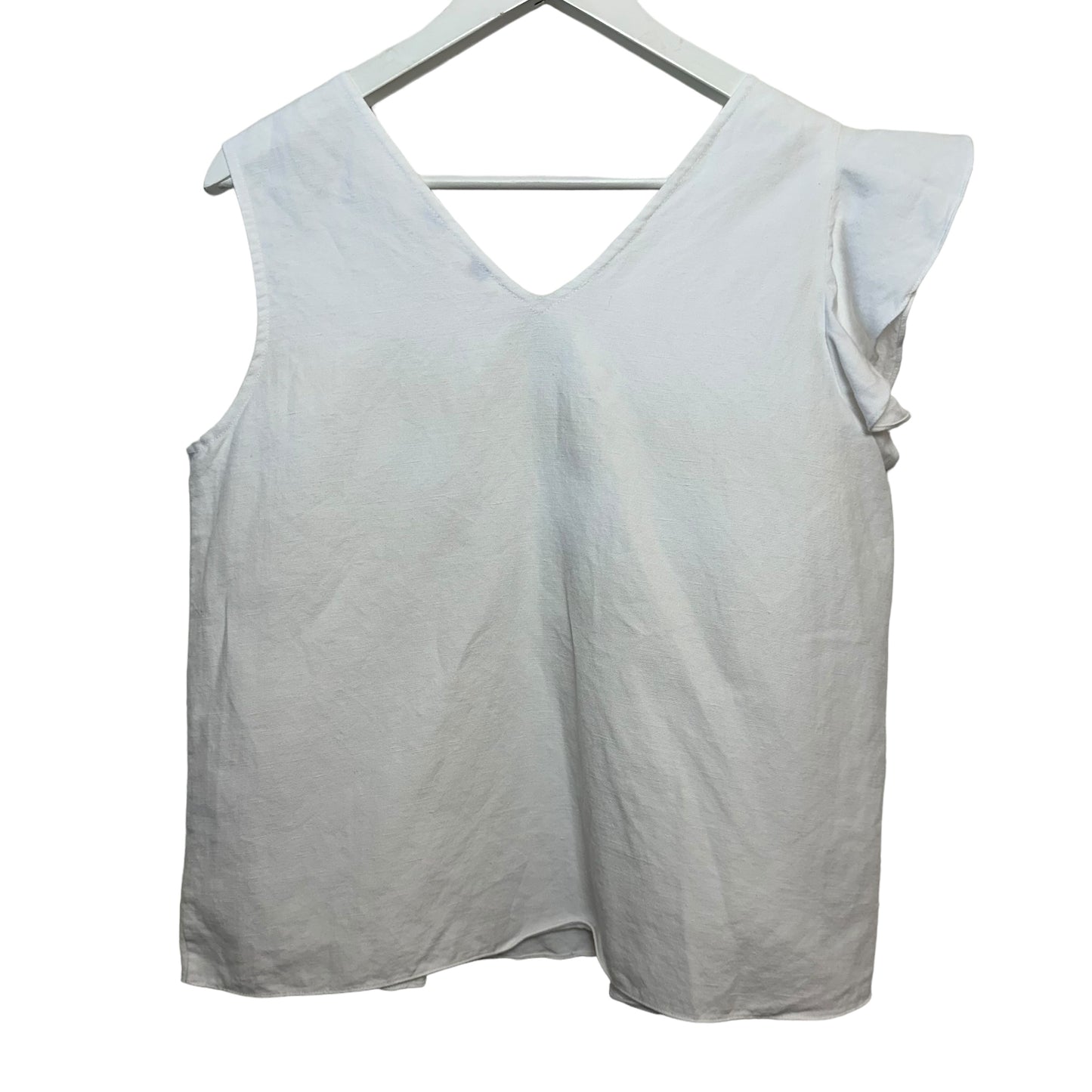 J. McLaughlin Athena Linen Blouse White Sleeveless Top Ruffle Small