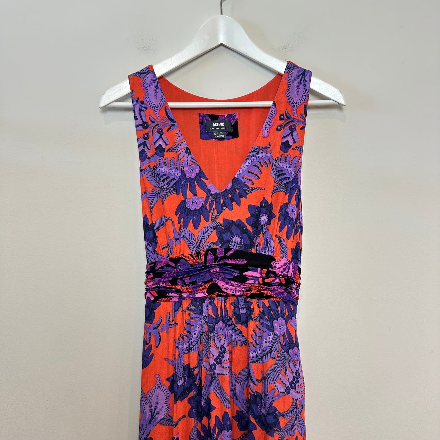 Anthropologie Maeve Macie Maxi Dress Floral Sleeveless Purple Orange Red 8