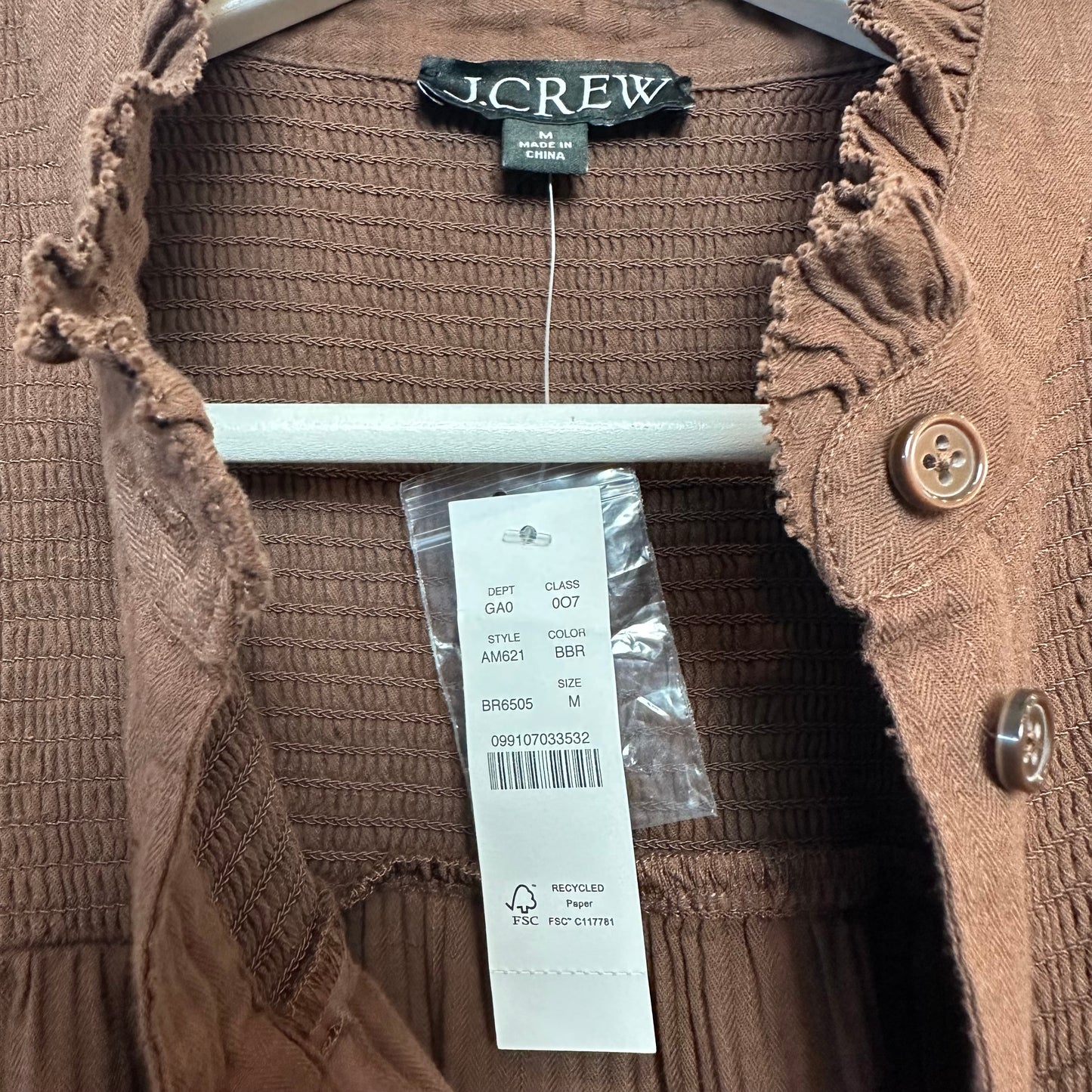 New with Tags J.Crew Garden Top in Soft Gauze Cotton Brown Sleeveless Smocked M