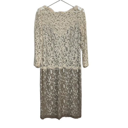 Tadashi Shoji Lace 3/4 Long Sleeve Dress Cocktail Dress Cream Beige 14