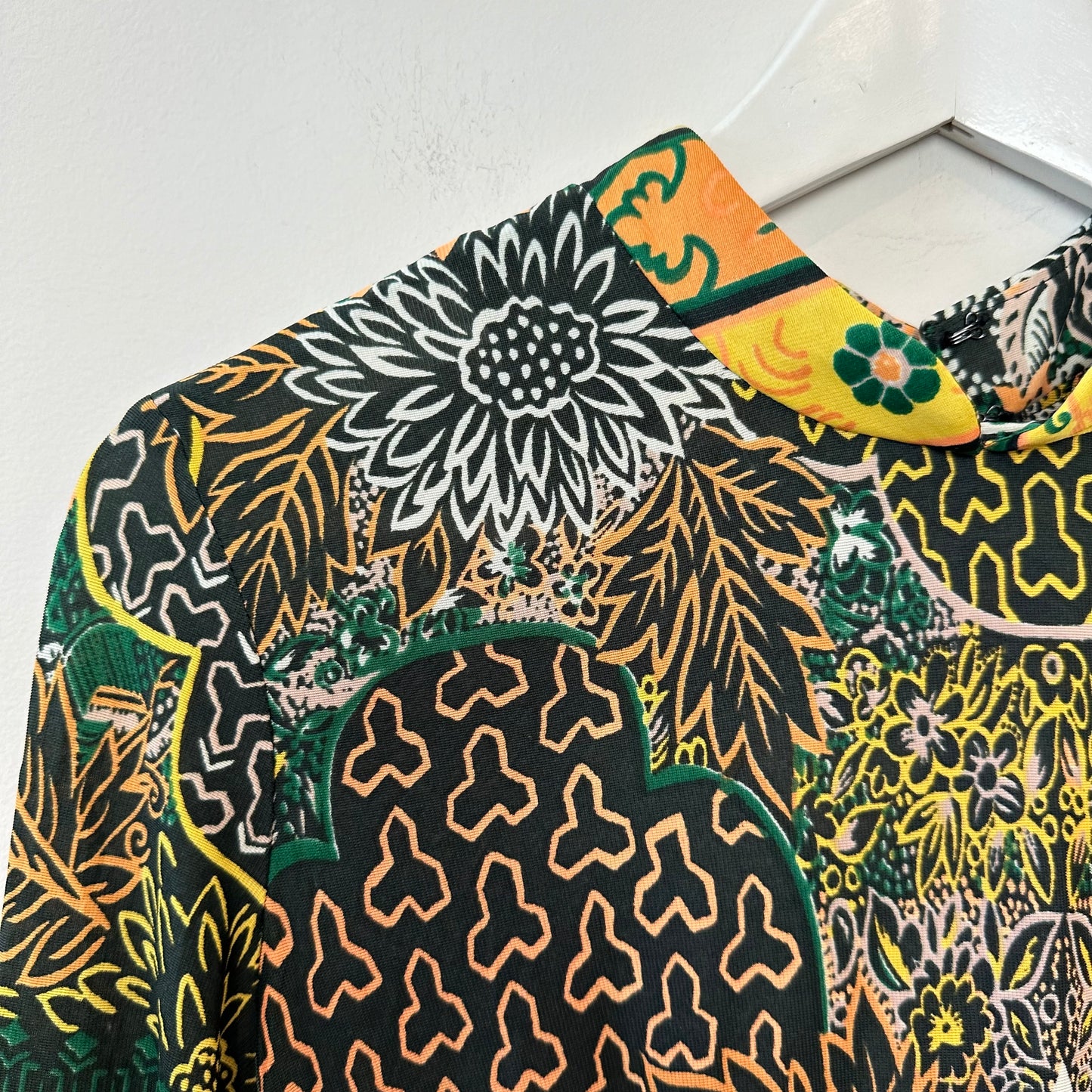 Vintage 60s 70s City Scene Maxi Dress Abstract Floral Boho Long Sleeve Medium