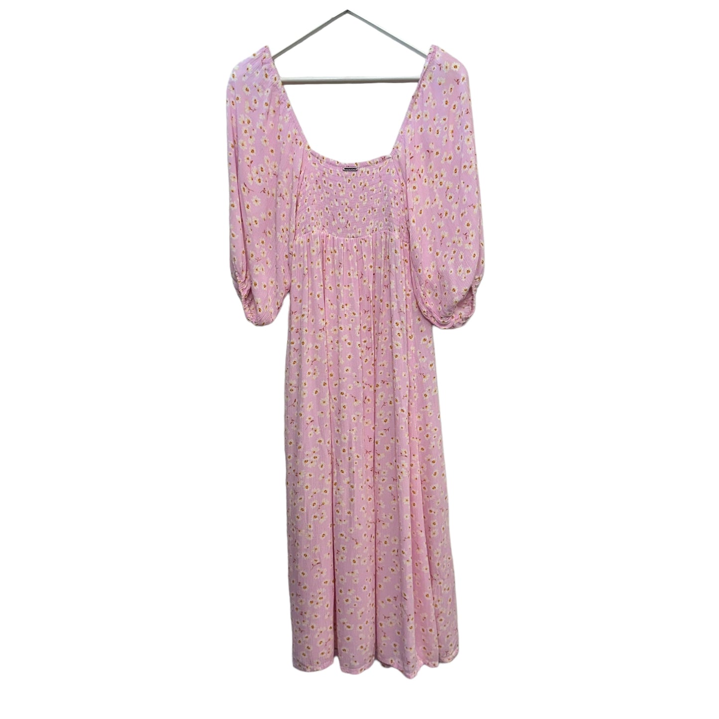 Billabong Pink Floral Swept Away Midi Dress Balloon Sleeves Small