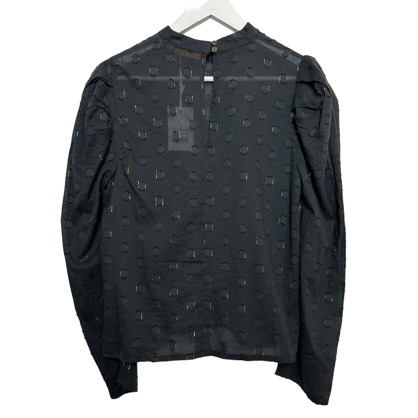 New with Tags Oliphant Mock Neck Blouse Midnight Black Gold Polka Dot Medium