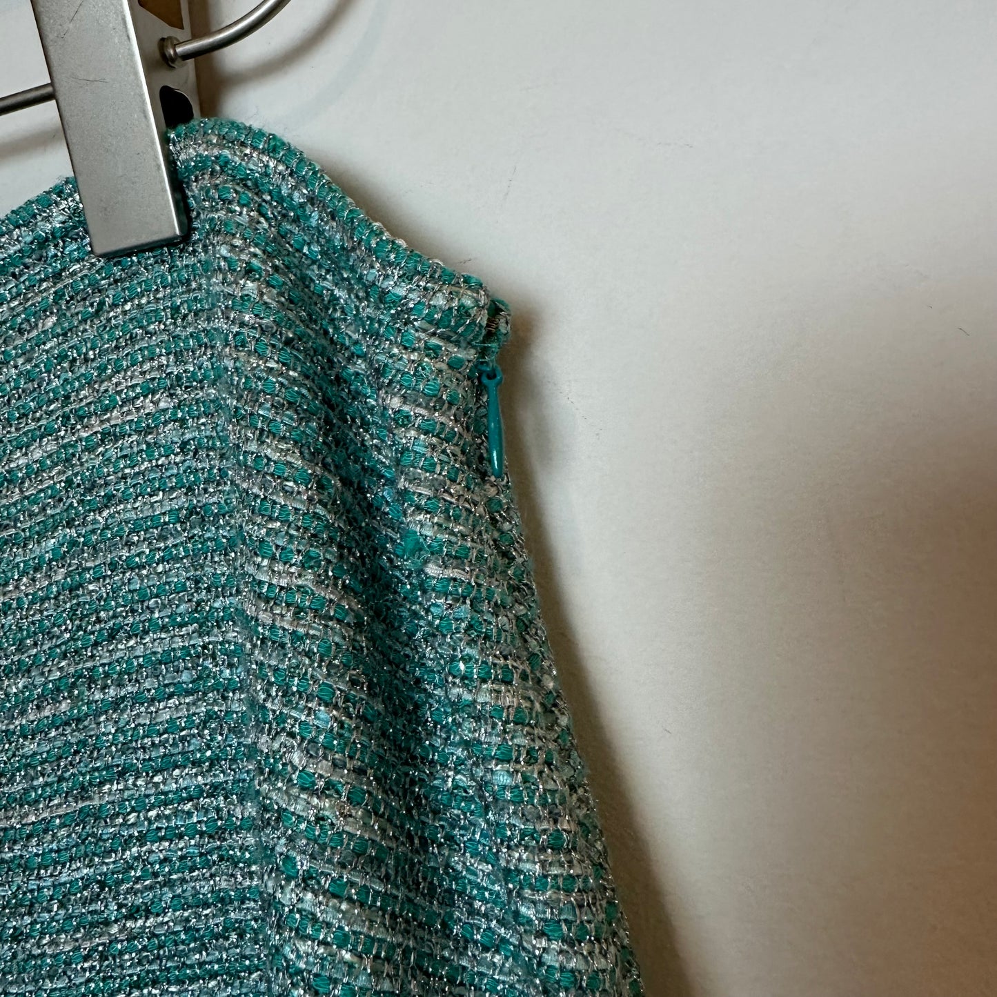 St. John Skirt Jade Shimmer Multi Knee Length Blue Tweed Knit Pencil 14