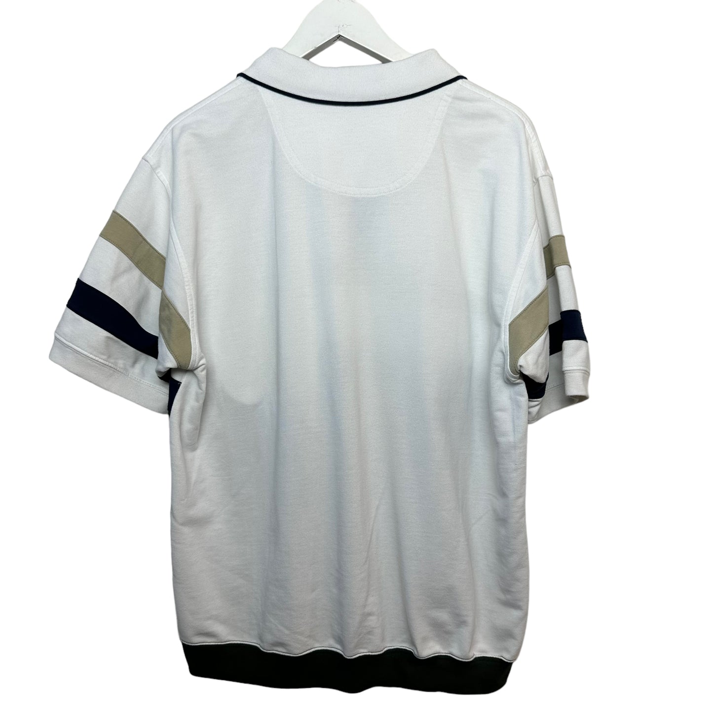 Retro David Taylor Polo Shirt Bold Striped Green White Banded Bottom Large