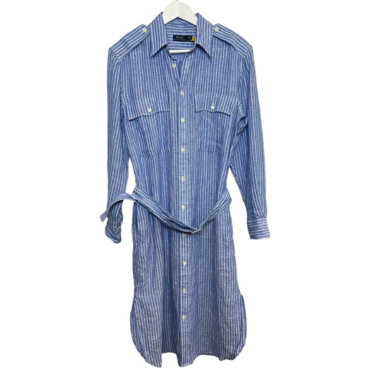 Polo Ralph Lauren Linen Shirtdress Midi Long Sleeve Blue and White Striped 8
