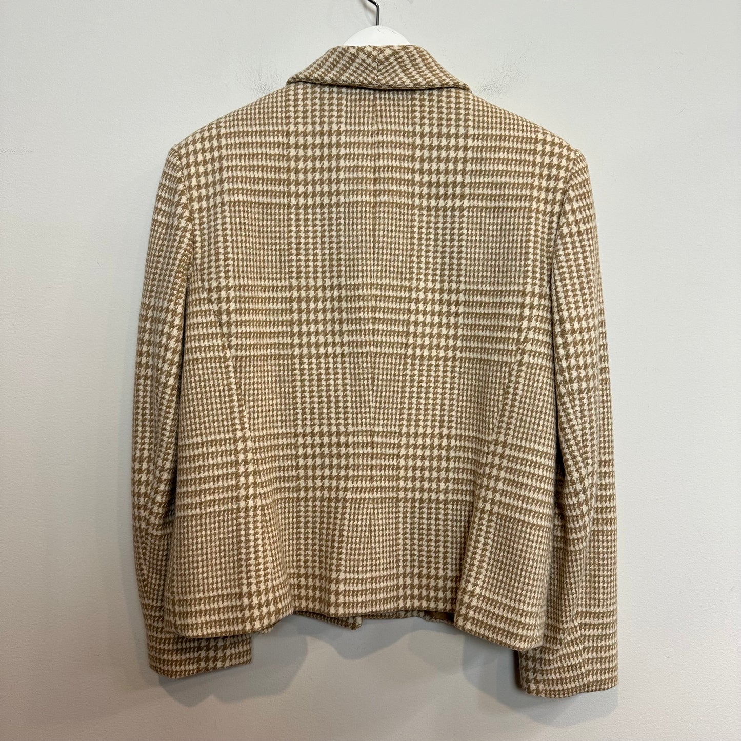 Vintage Talbots Blazer Tan Tweed Cashmere Wool Angora Cropped Plaid 12P