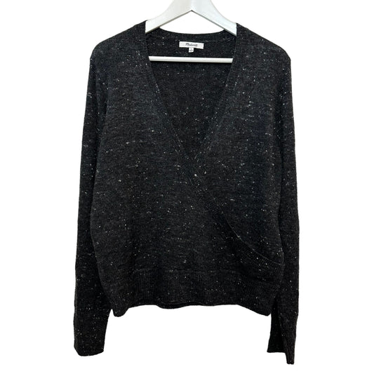 Madewell Donegal Wrap Front Pullover Sweater in Coziest Yarn Charcoal Gray Large