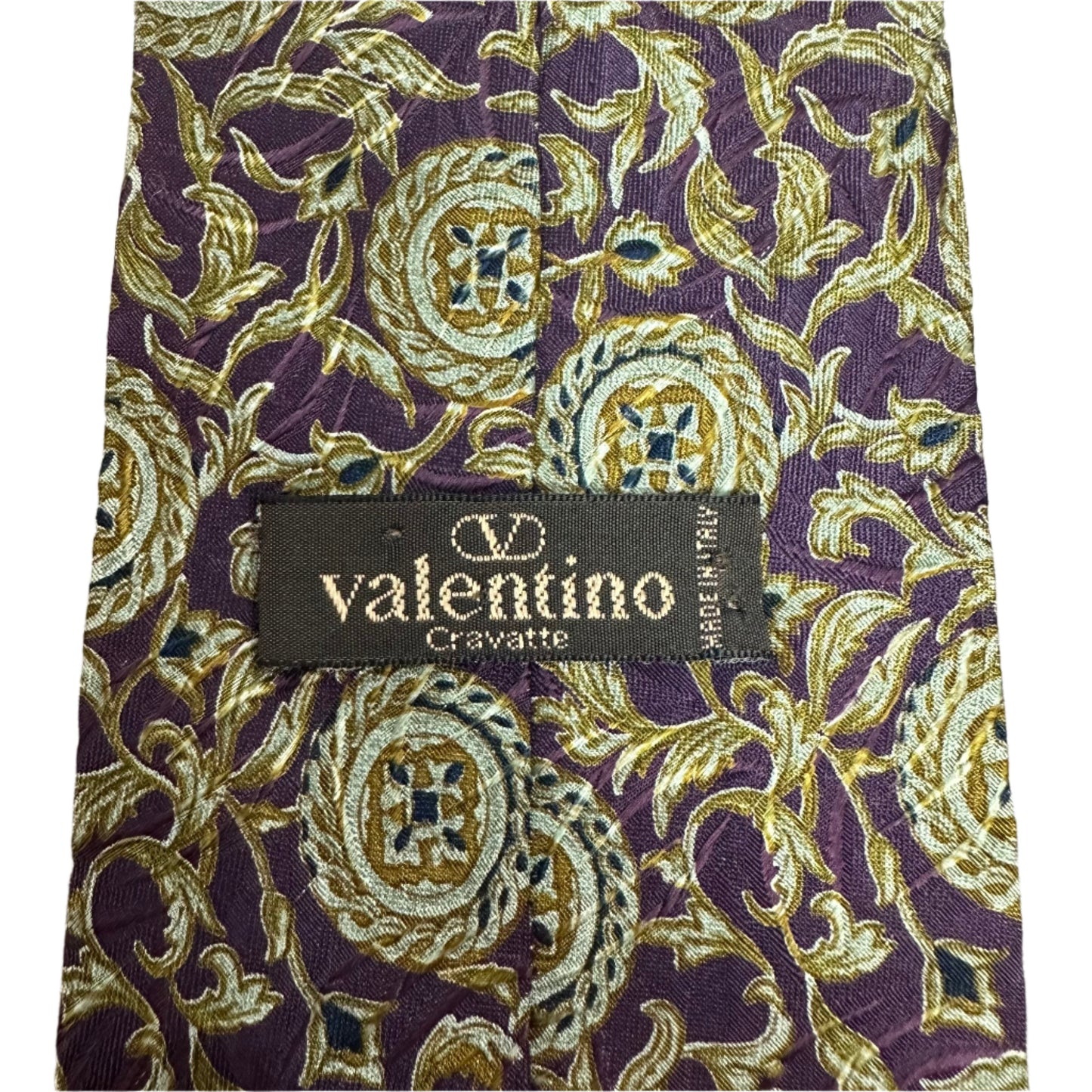 Vintage 80s Valentino Tie 100% silk Purple Green Paisley Floral