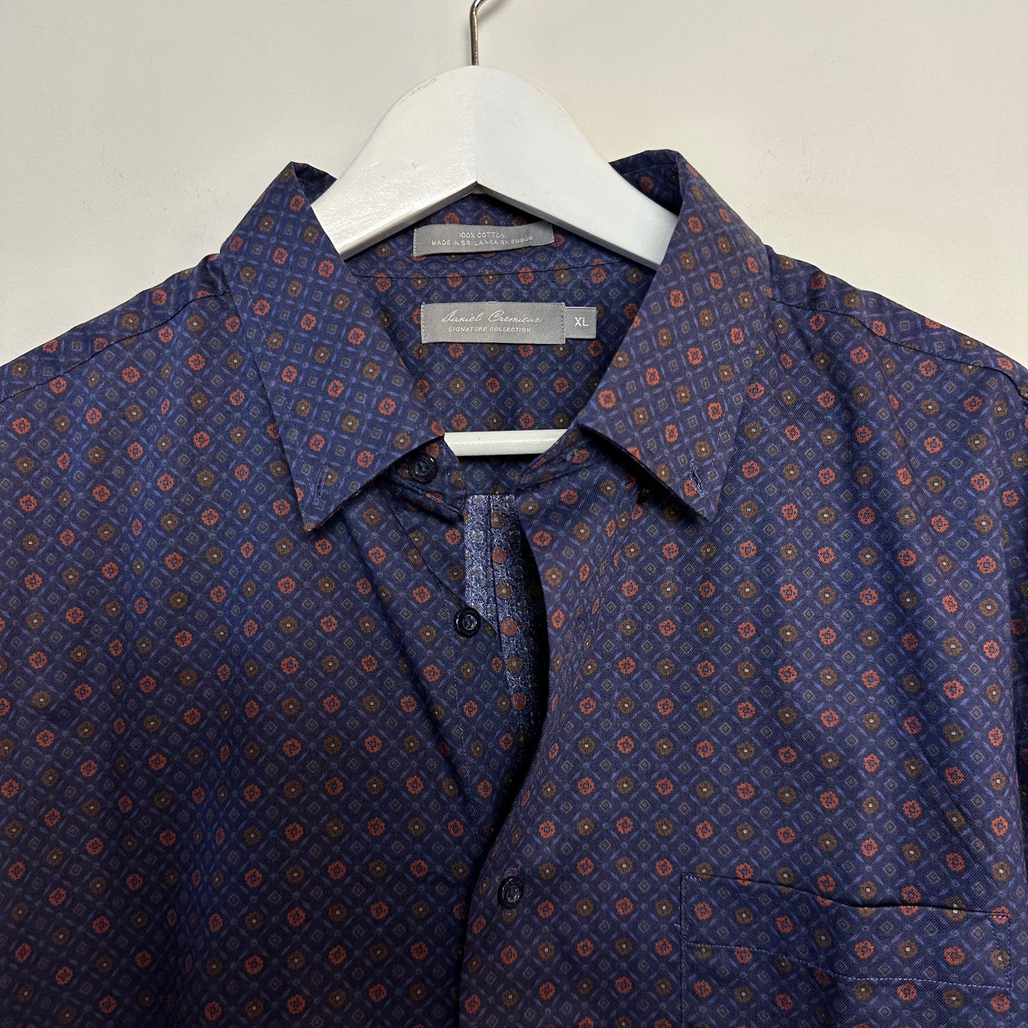 Daniel Cremieux Long Sleeve Button Down Collared Dress Shirt Retro Patterned Blue XL