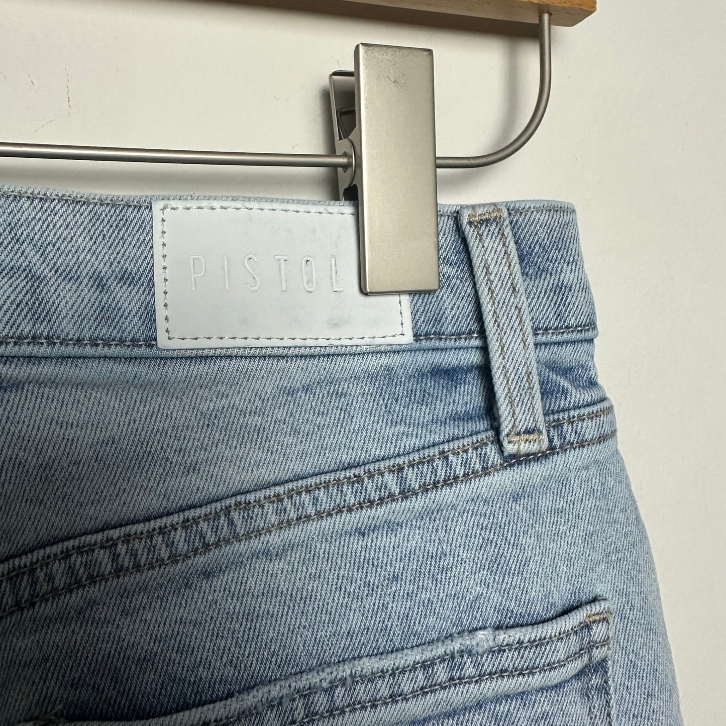 Pistola Lennon High Rise Boot Jean Raw Hem Light Wash Distressed Cropped 26