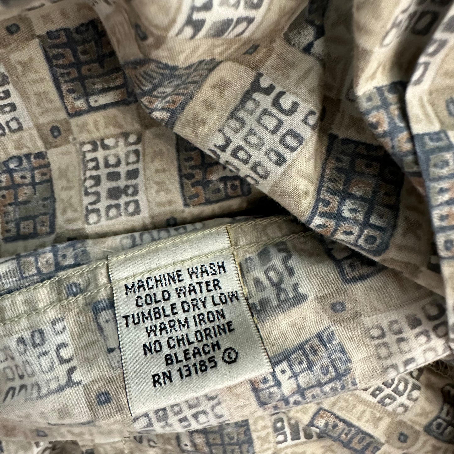 Vintage 90s Burma Bibas Geometric Print Short Sleeve Button Down Shirt Cotton Medium