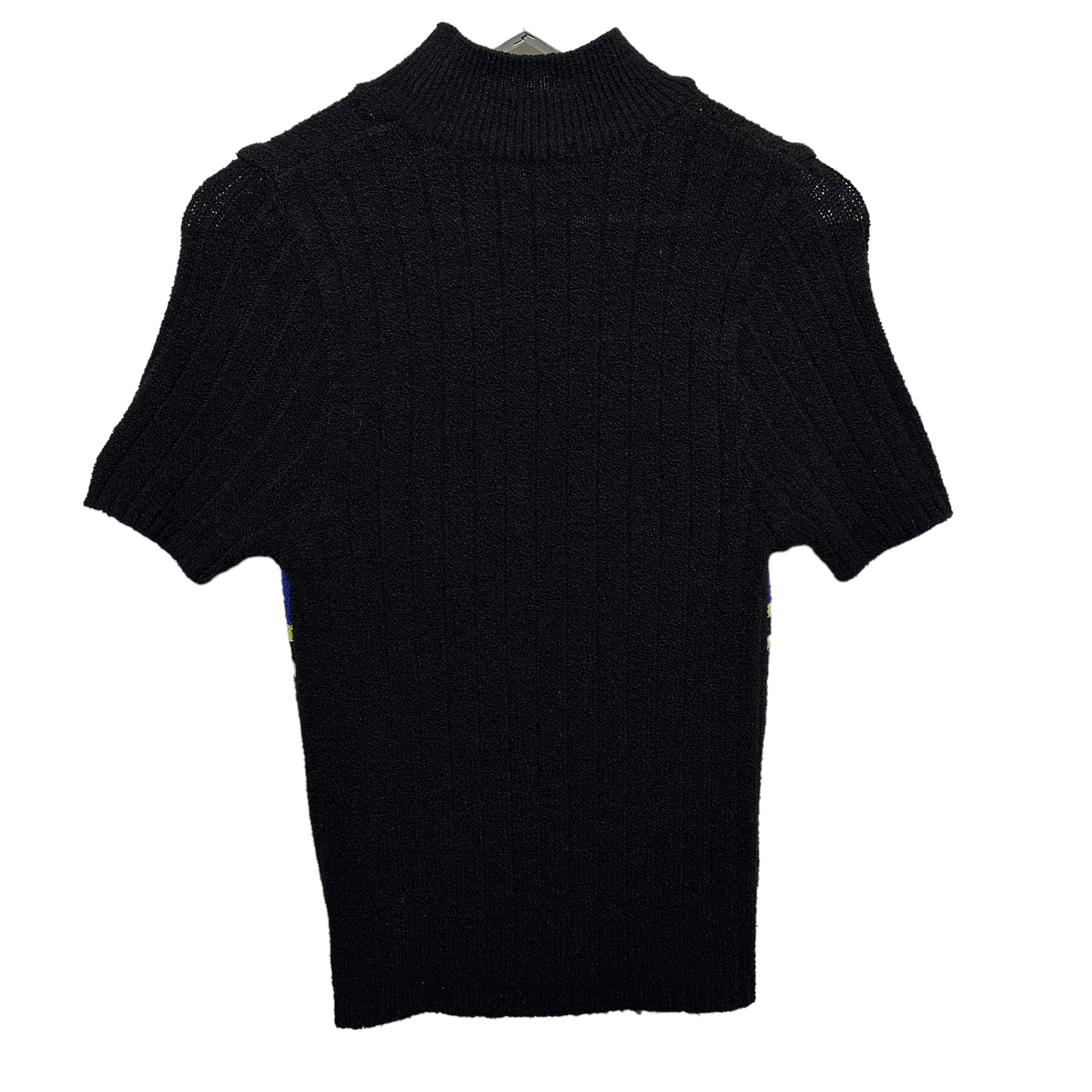 Vintage 90s Express Ribbed Knit Cropped Sweater Top Mock Neck Striped Black Small