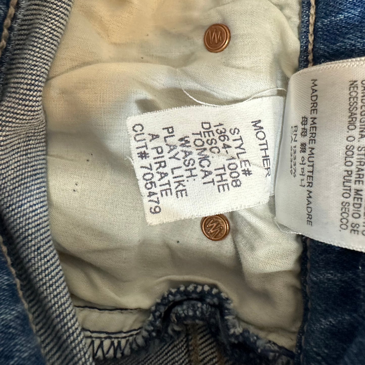 Mother The Tomcat Jeans Denim Play Like a Pirate High Rise Straight Button Fly 26