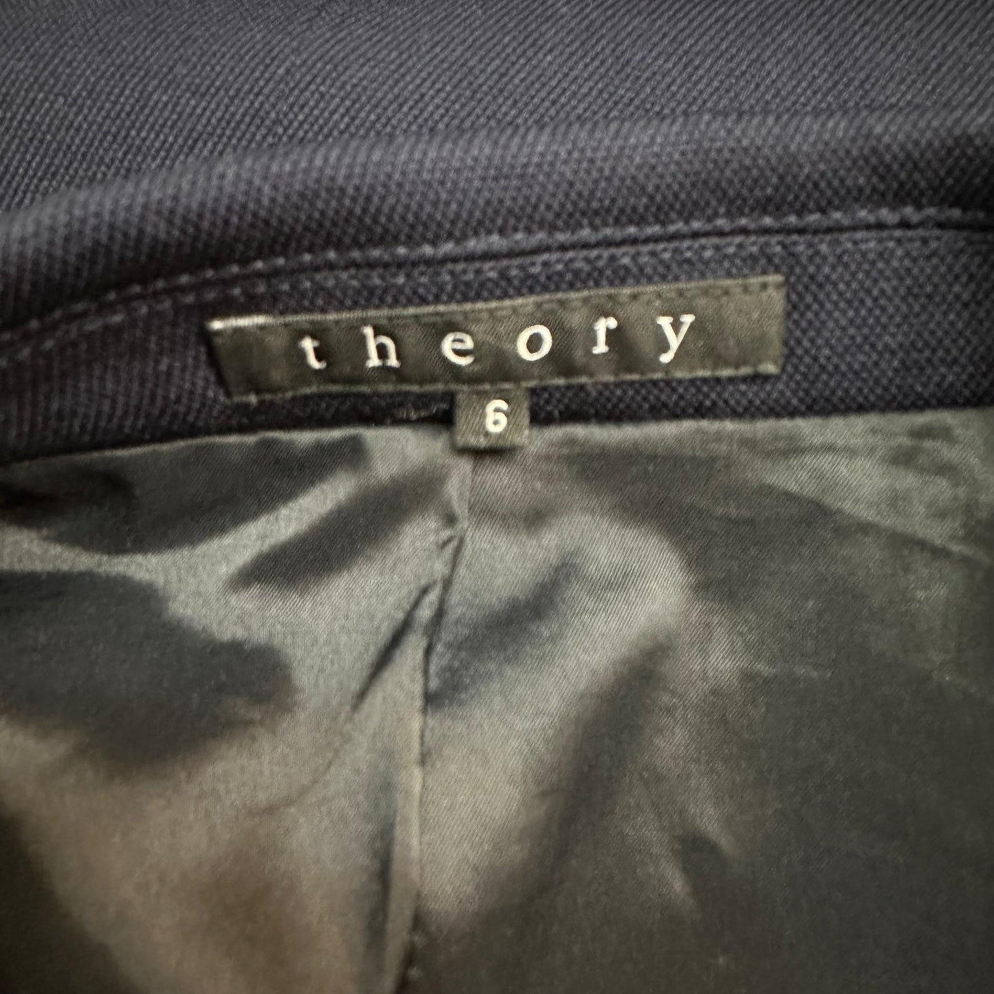 Theory Blazer Navy Blue Wool Blend Two Button Suit Coat Tailored 6